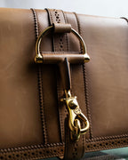 "GUCCI" Duilio brogue brown leather shoulder bag