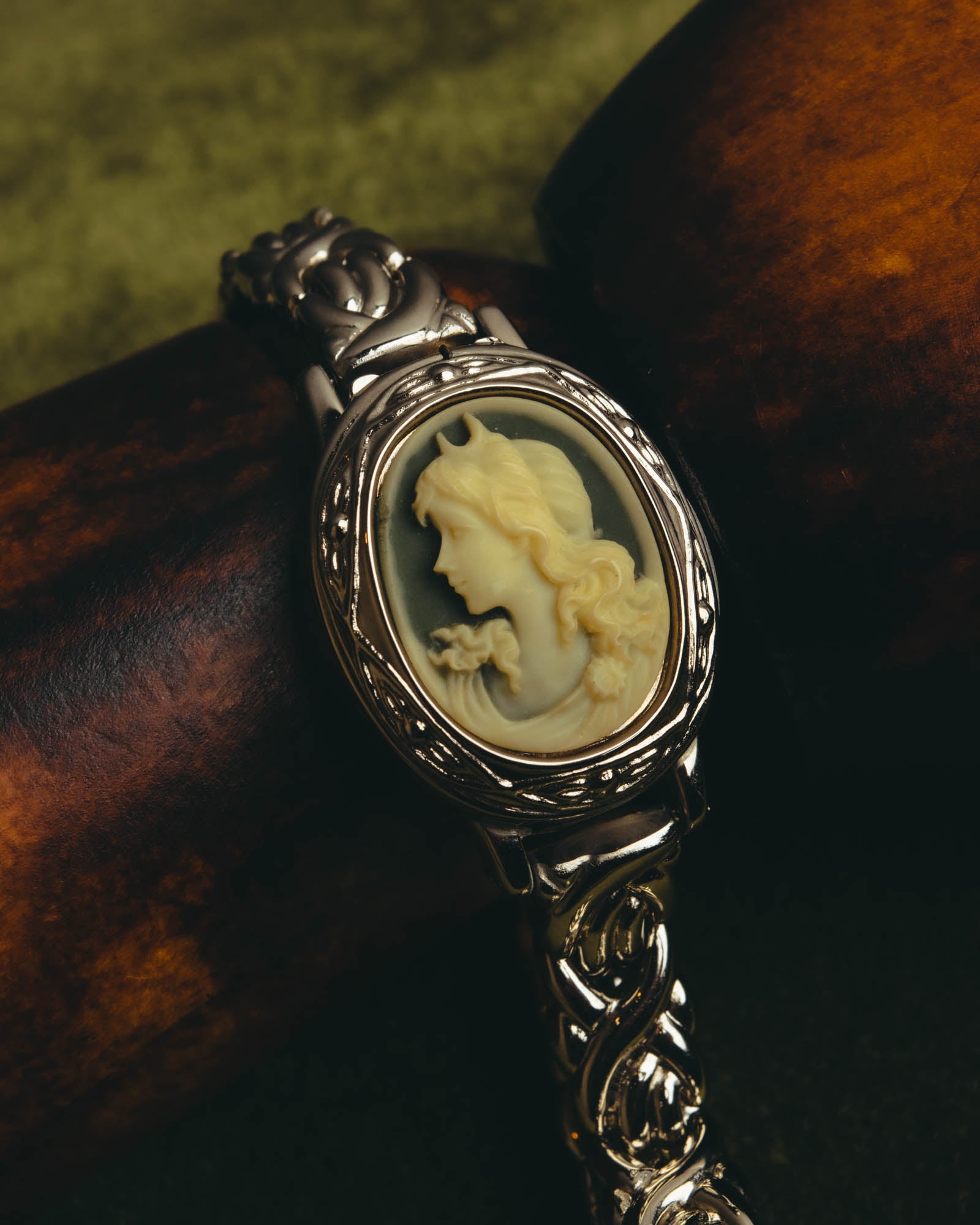 "Valentino Michelle" Vintage cameo secret quartz bracelet watch