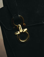 "Salvatore Ferragamo" 90's Black suede top handle handbag