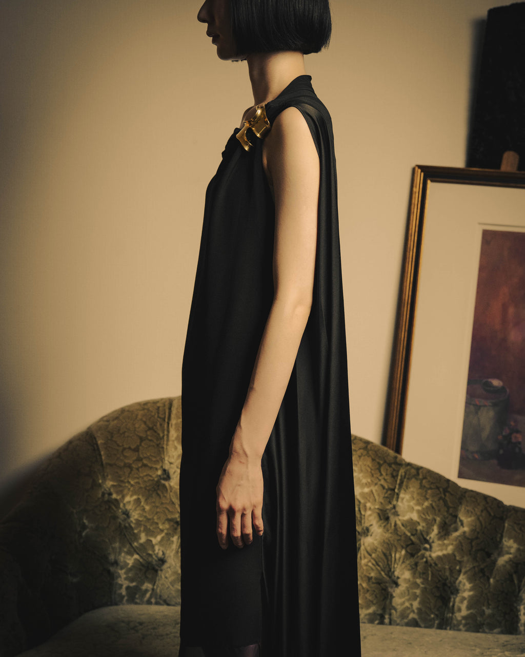 -SPECIAL- "FERRAGAMO" 2020's Sculpturally draped asymmetric maxi dress