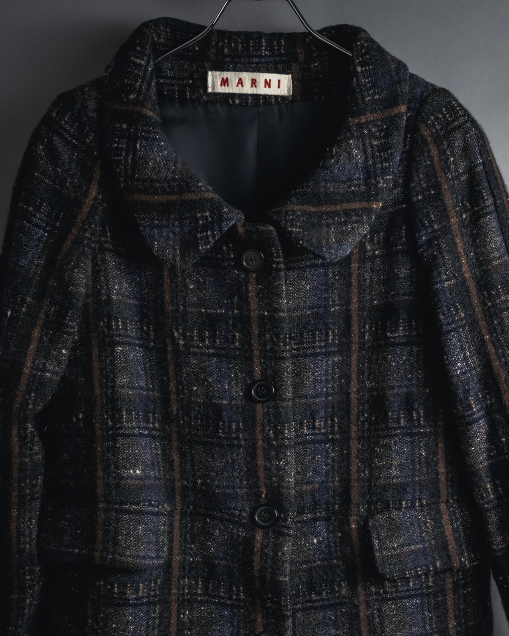 "MARNI" 90’s-00’s Textured plaid wool blend coat