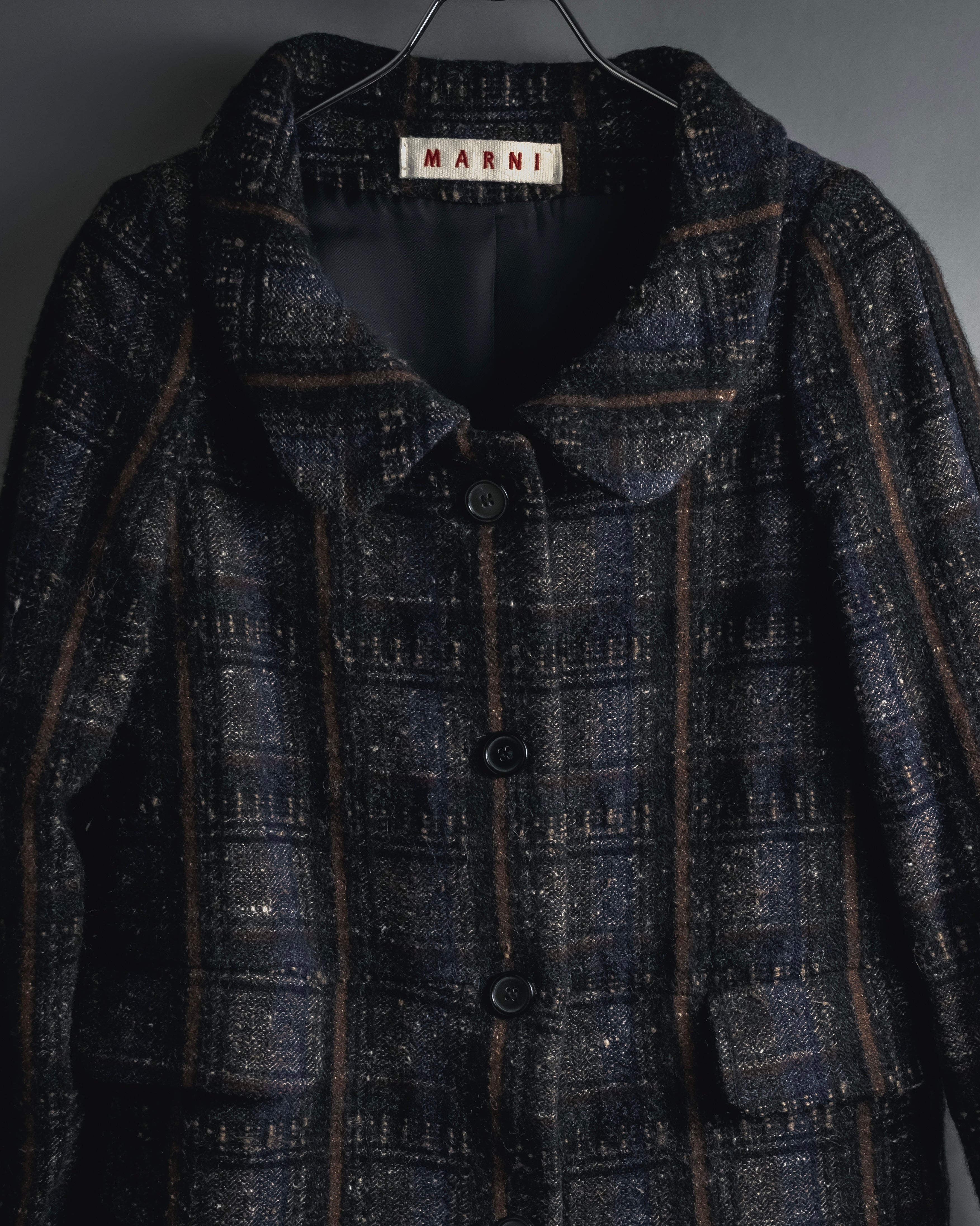 "MARNI" 90’s-00’s Textured plaid wool blend coat