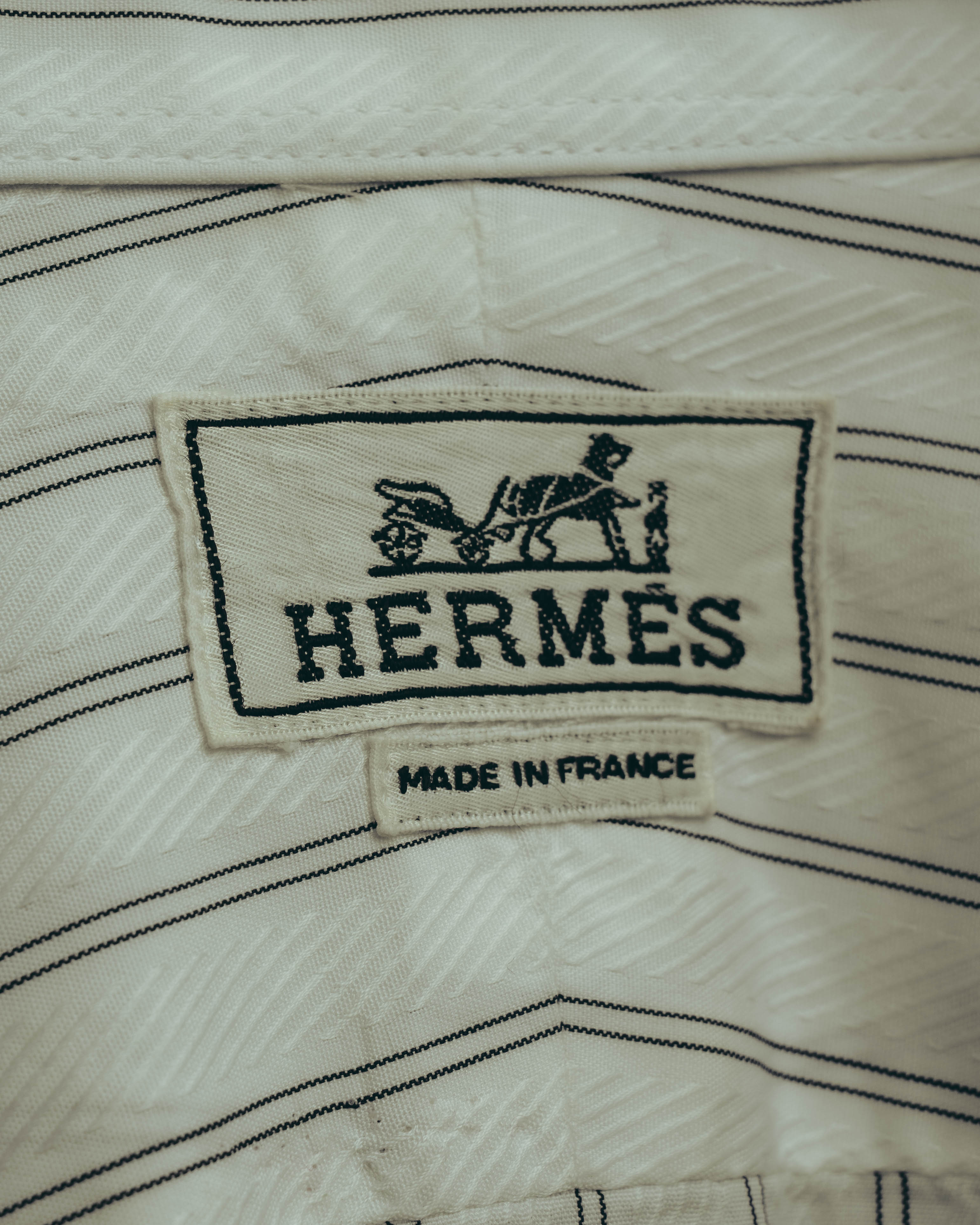 -SPECIAL- “HERMES” 80’s tonal jacquard pinstripe French cuff shirt