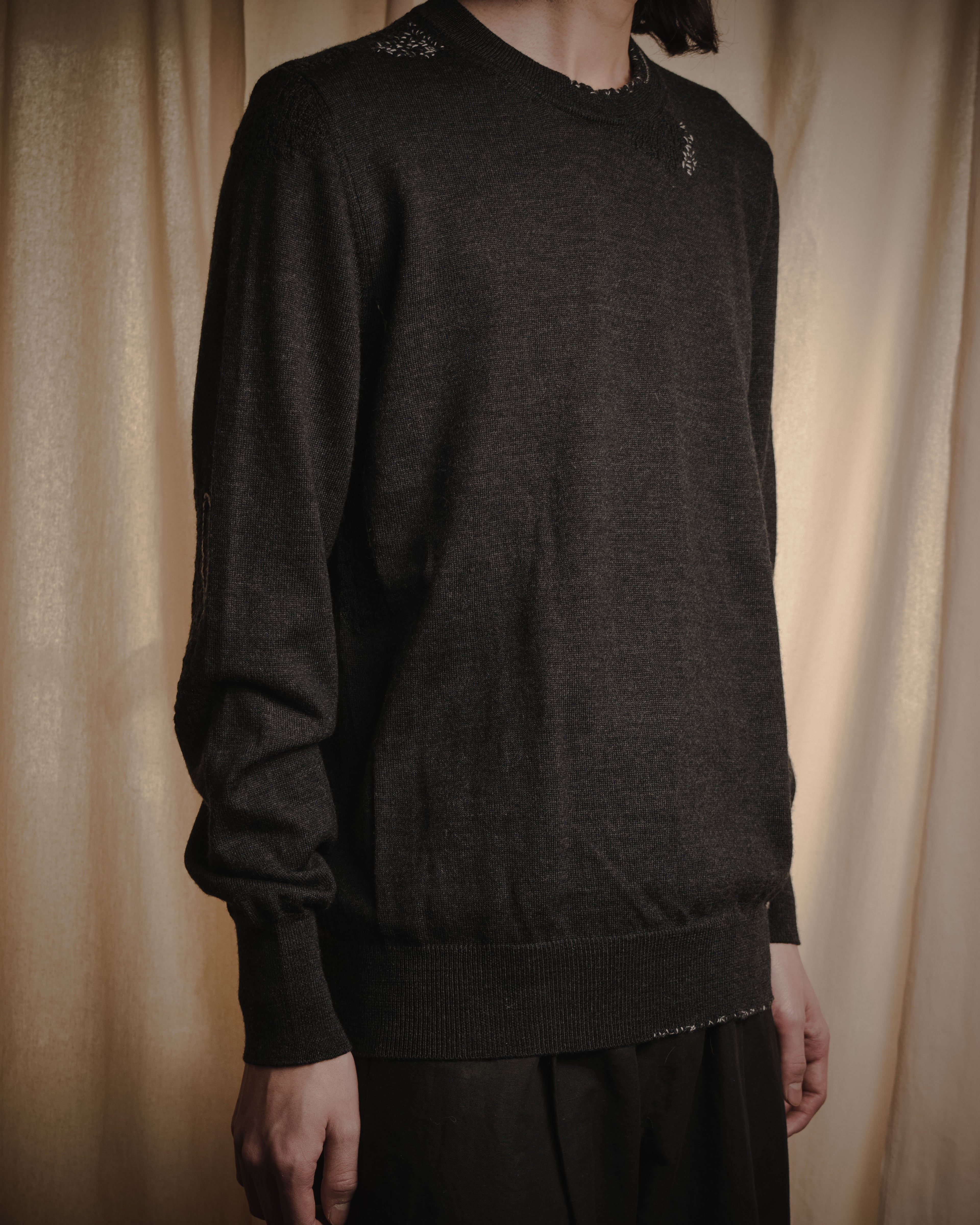 "Maison Margiela" 15AW deconstructed hand-stitched crewneck knit