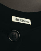 “HERMÈS” 90’s-00’s Minimal black silk wrap skirt