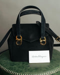 “Salvatore Ferragamo” 1995 Double gancini suede leather handbag
