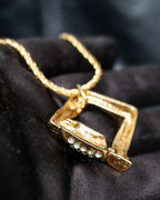 "YVES SAINT LAURENT" rhinestone motif gold necklace