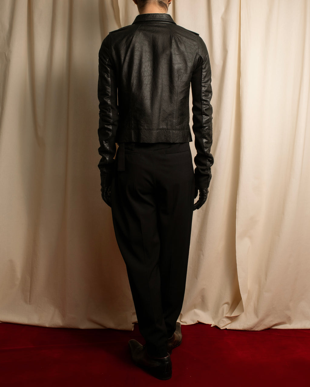 -SPECIAL- "Rick Owens" 15AW Beautiful wrinkles front zip leather jacket