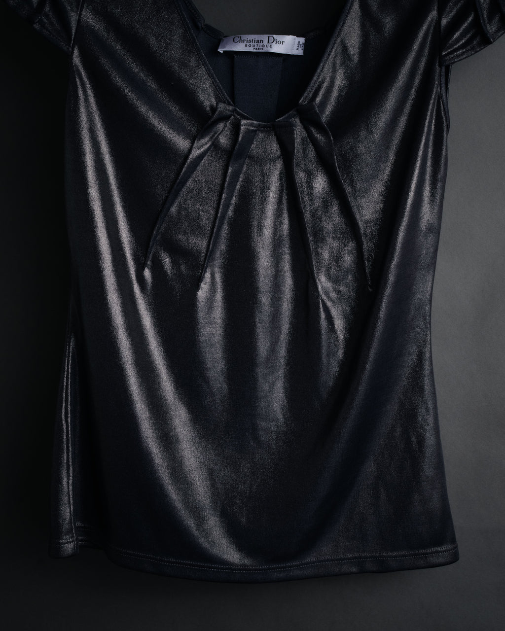 “Christian Dior” 2000’s Metallic draped cap sleeve top
