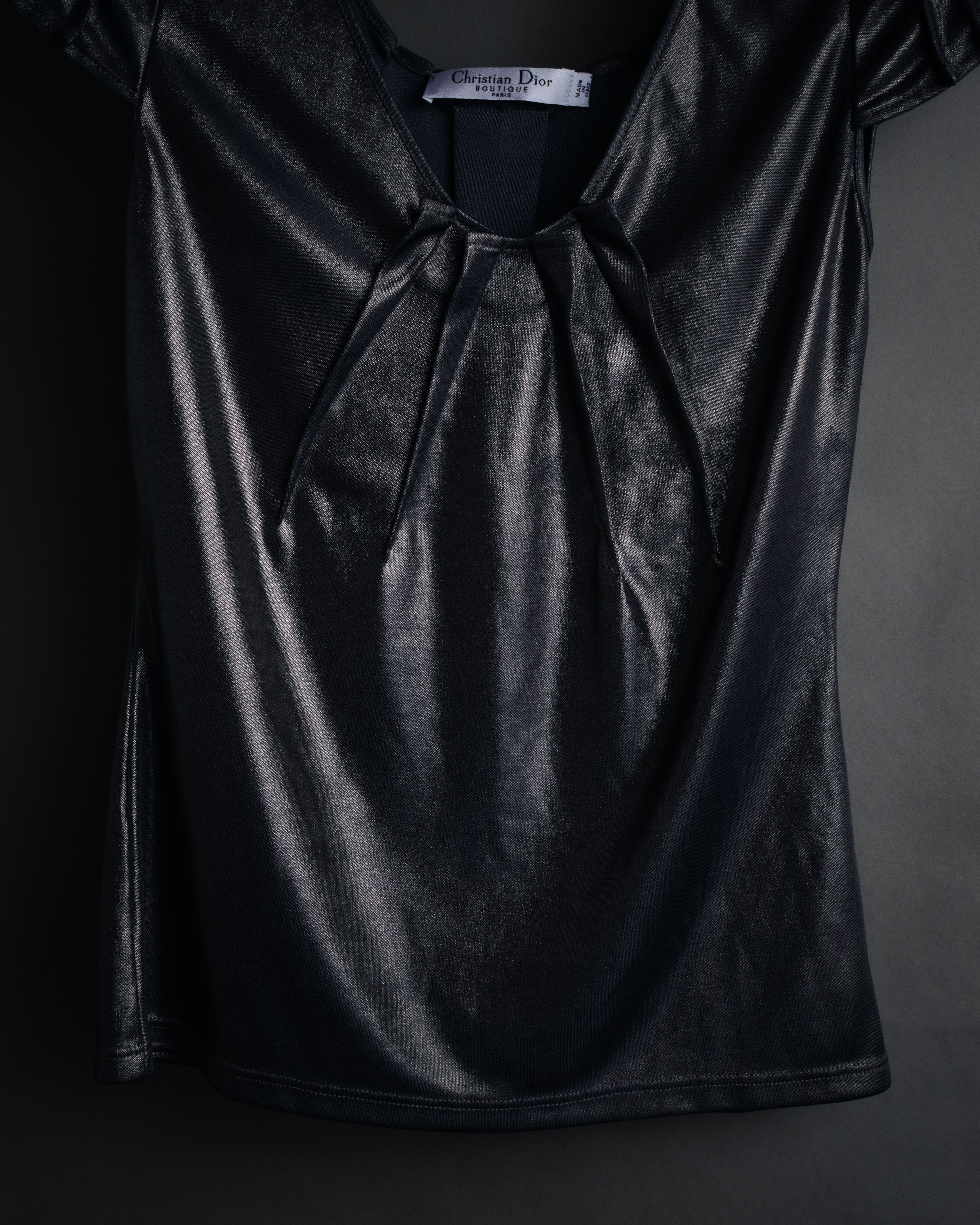 “Christian Dior” 2000’s Metallic draped cap sleeve top