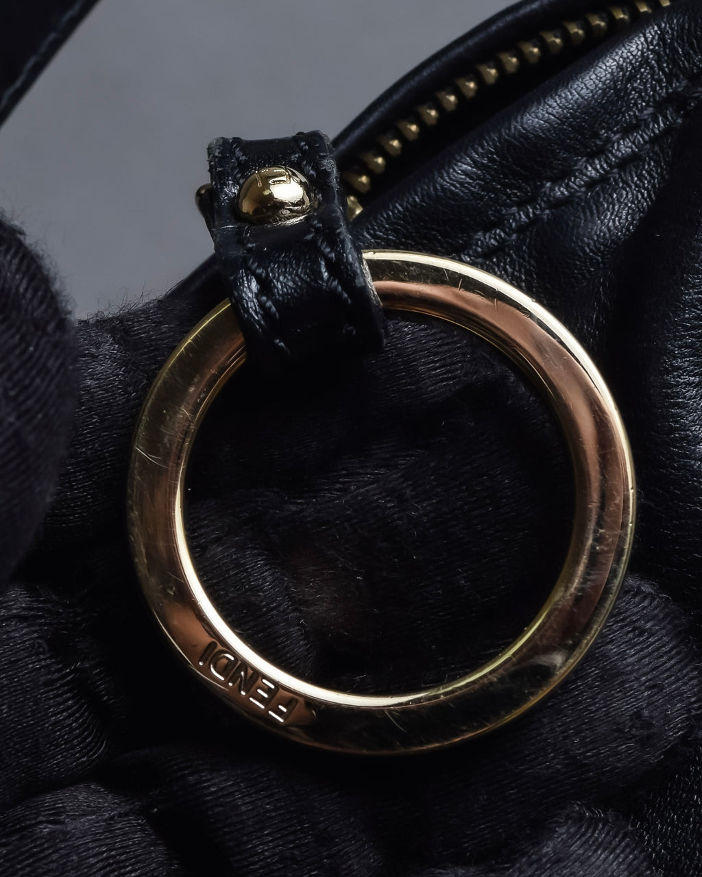 "FENDI" Gold metal gatherd design leather one-shoulder bag