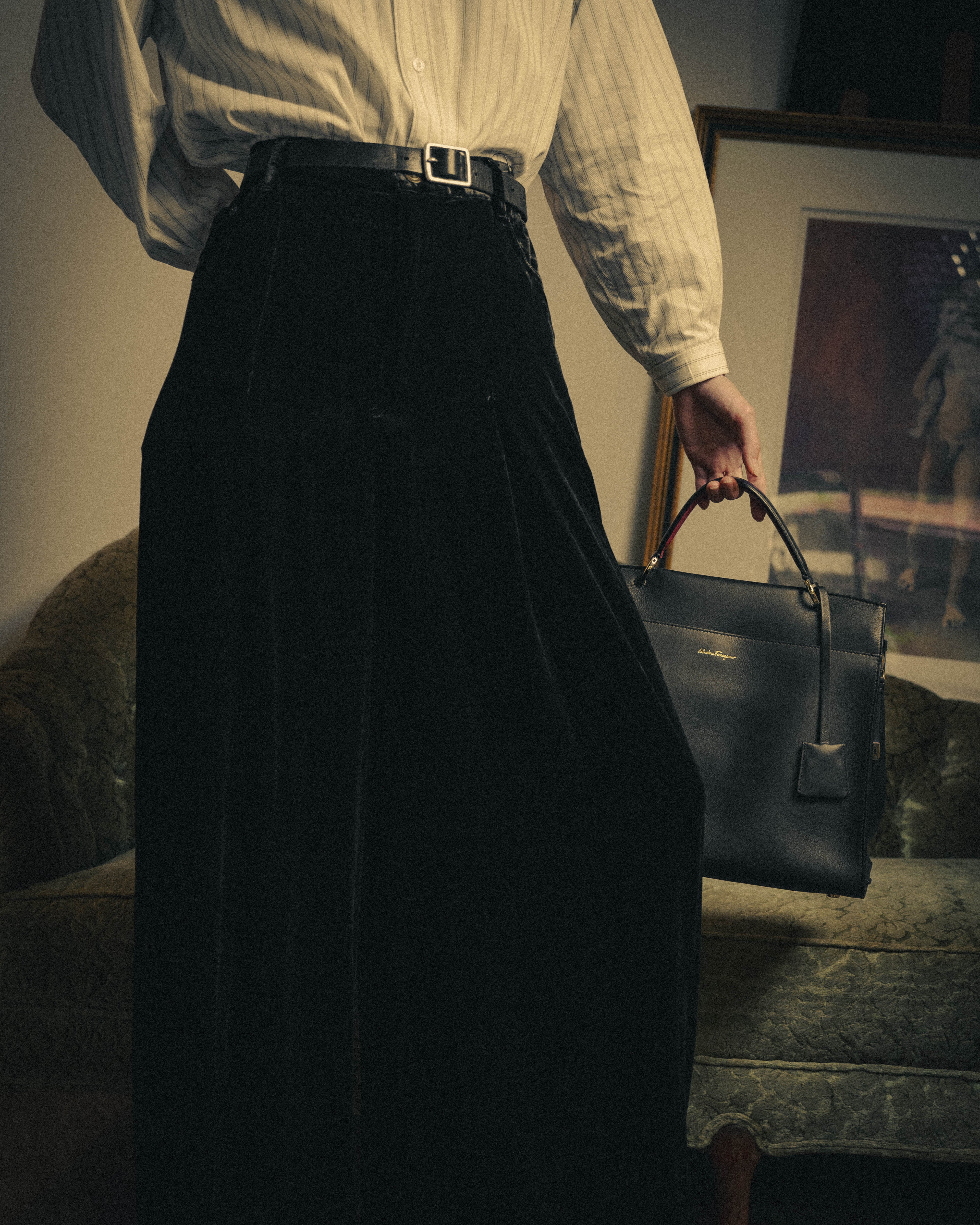 –SPECIAL– "SAINT LAURENT" 2023's Pleated velvet extreme flare pants