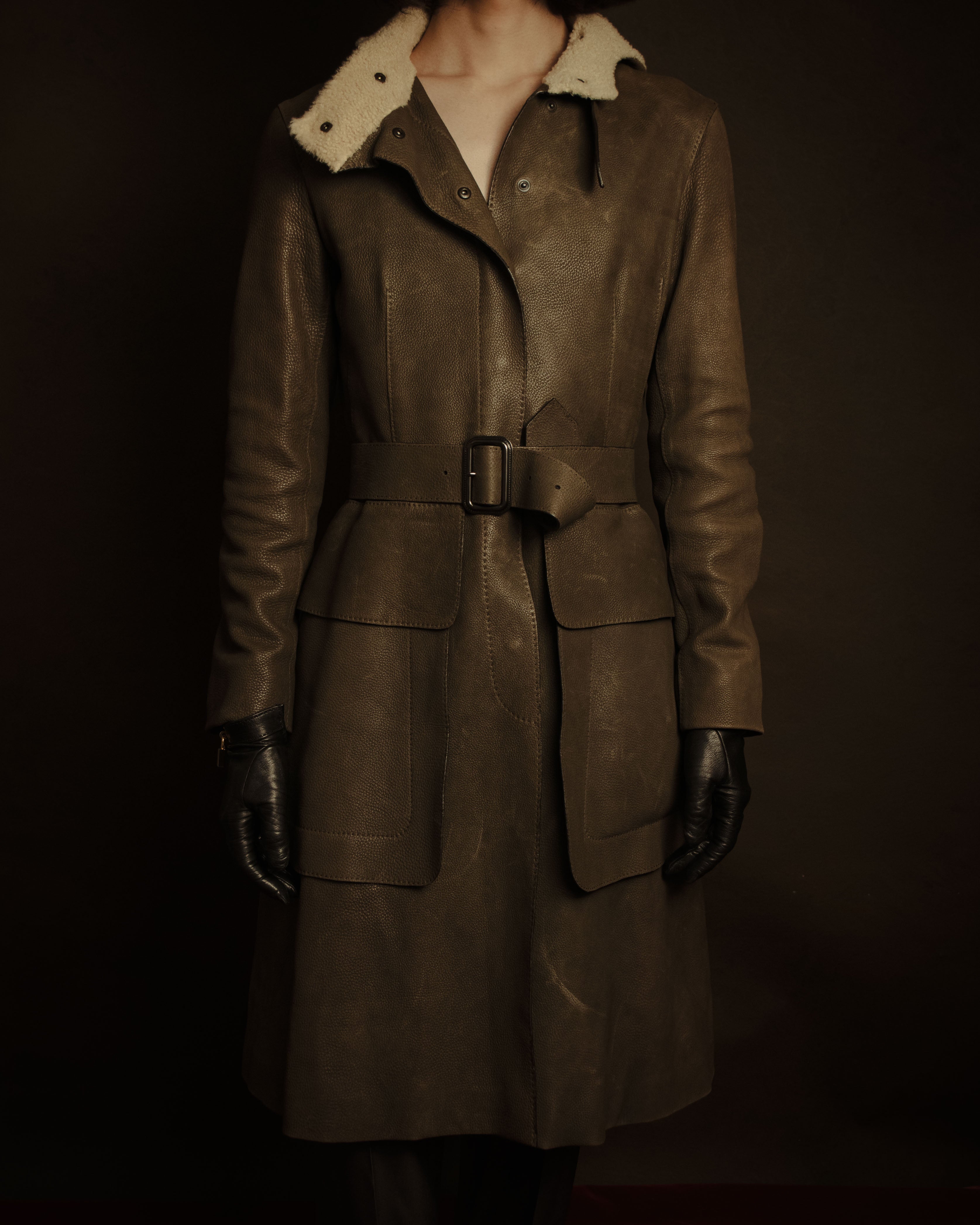 –SPECIAL– "HERMES" 90’s-00’s Sculptural hooded deerskin belted coat