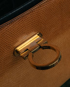 -SPECIAL- “Salvatore Ferragamo” 90’s lizard leather gancini 2way flap bag