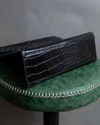 "YVES SAINT LAURENT" Braided stitch design crocodile embossed leather one-handle bag