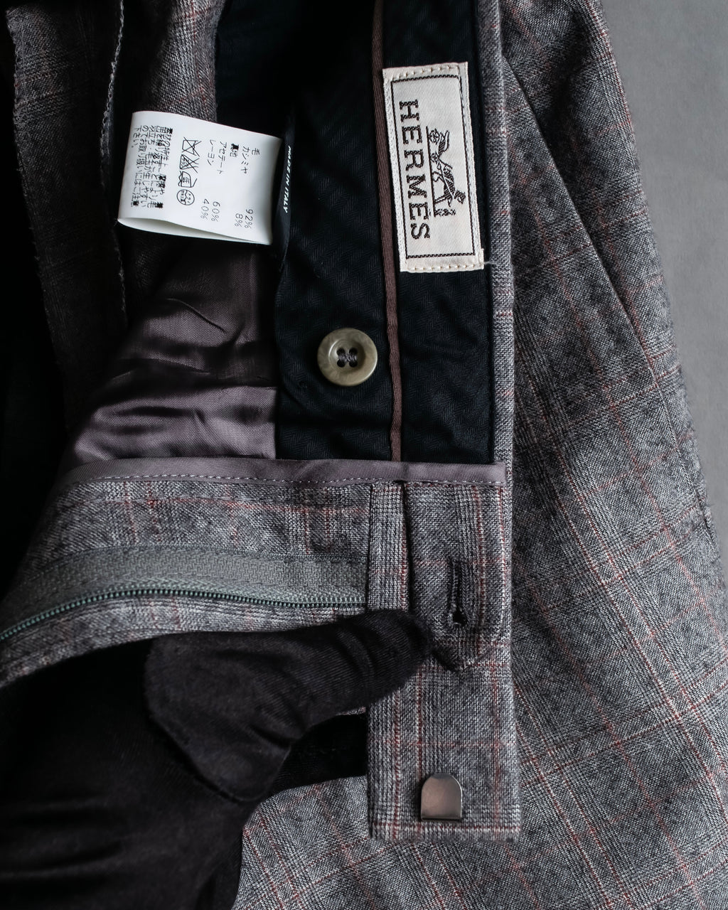 "HERMES" Heather gray cashmere blend slacks