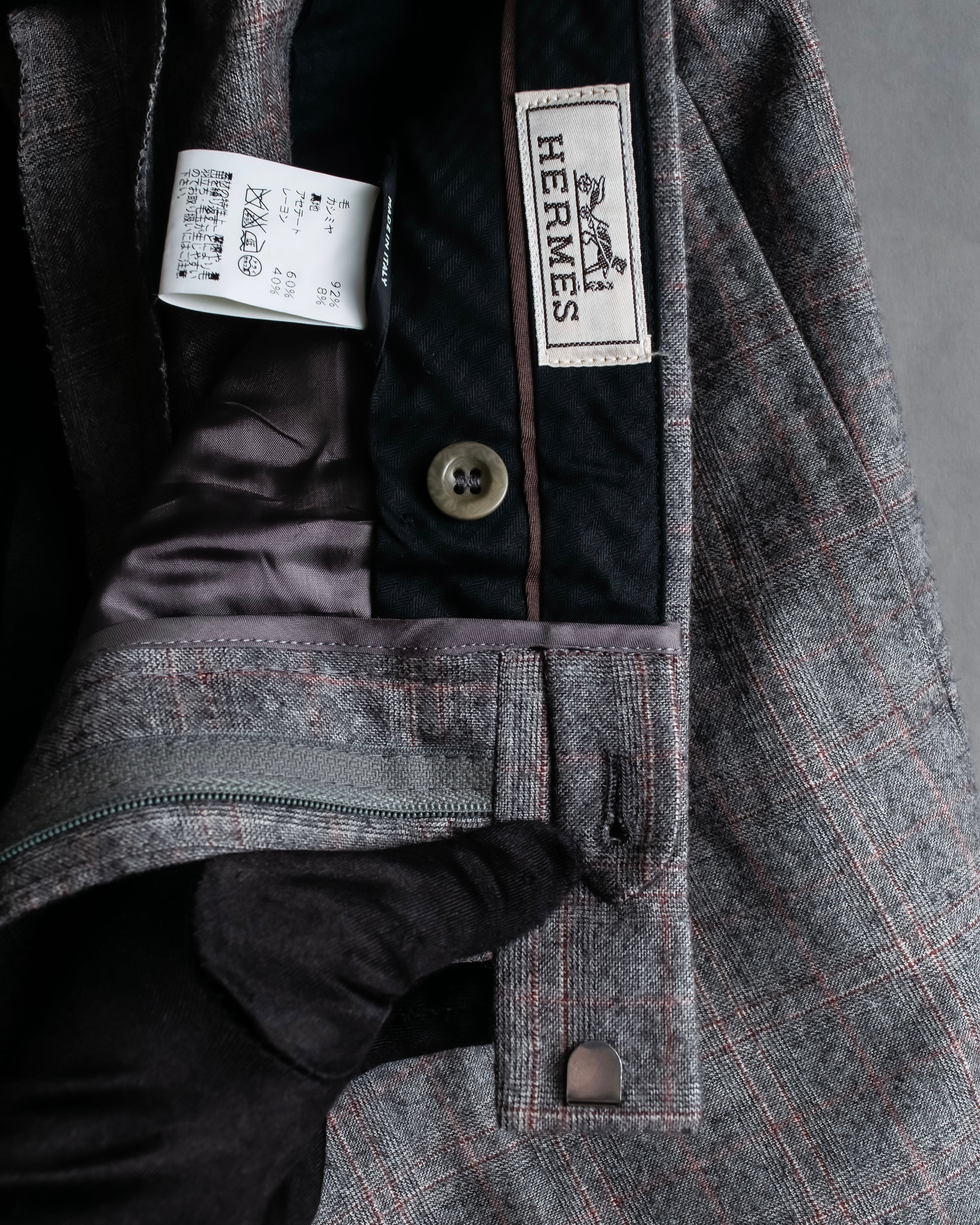 "HERMES" Heather gray cashmere blend slacks