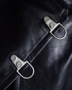 "CELINE" Front metal buckle detail leather skirt