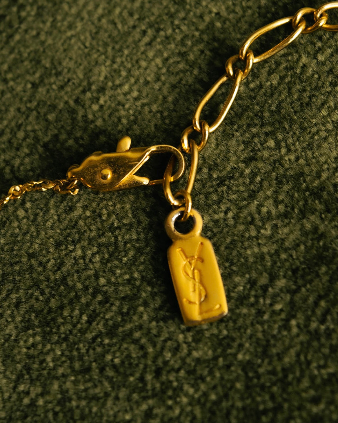 "Yves Saint Laurent" 80's-90's Gold tone rhinestone pendant necklace