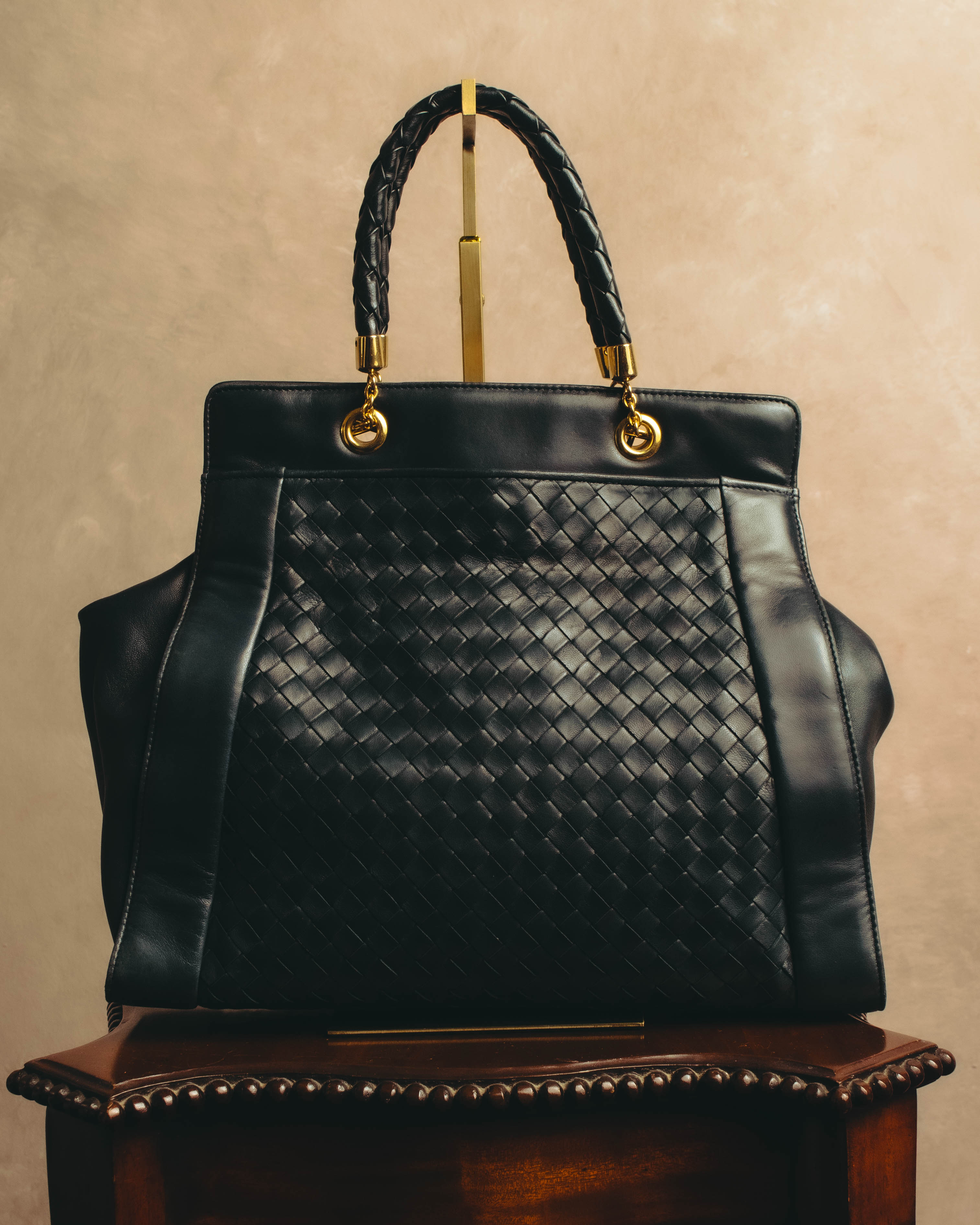 -SPECIAL- “Bottega Veneta” 00’s intrecciato braided handle oversized leather tote bag