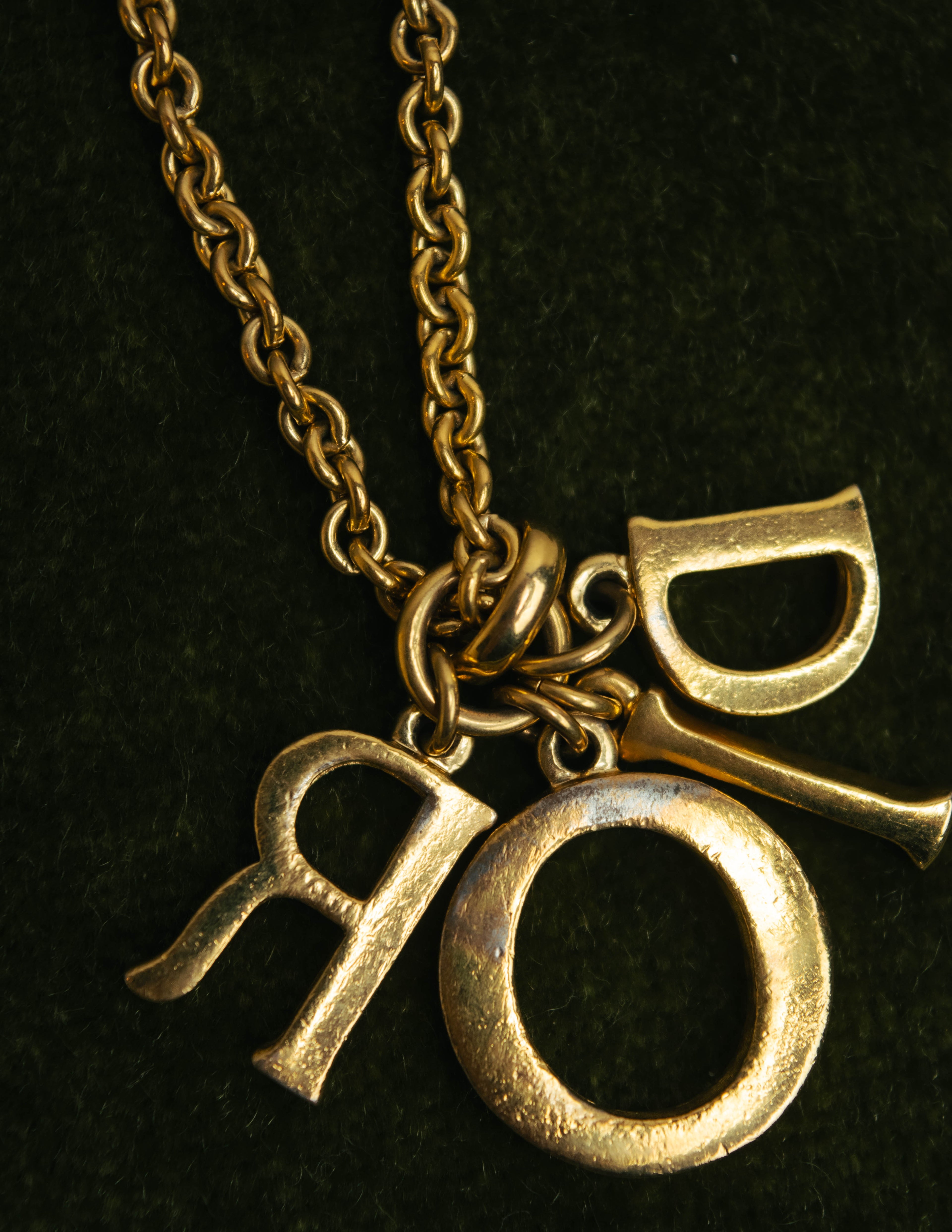"Christian Dior" 90's-00's Gold tone logo charm necklace