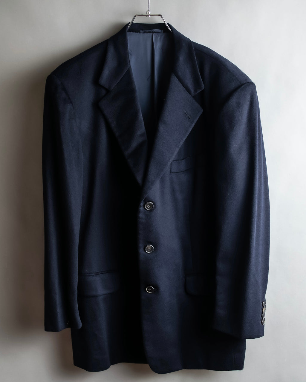 "HERMES" 90's Pure cashmere navy blue tailored jacket