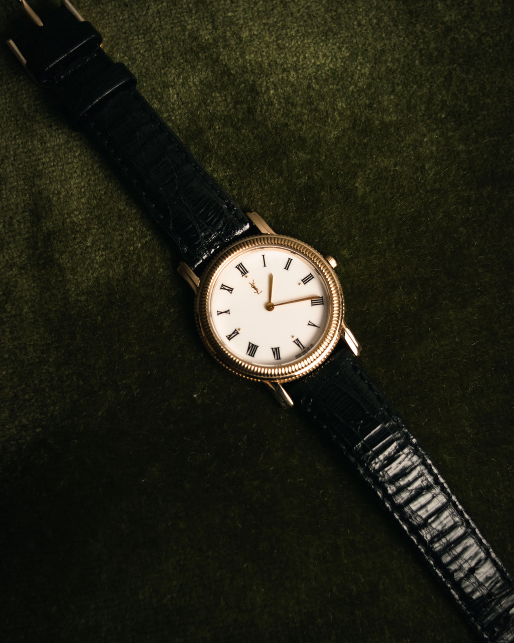 “Yves Saint Laurent” 80’s-90’s coin edge quartz leather watch