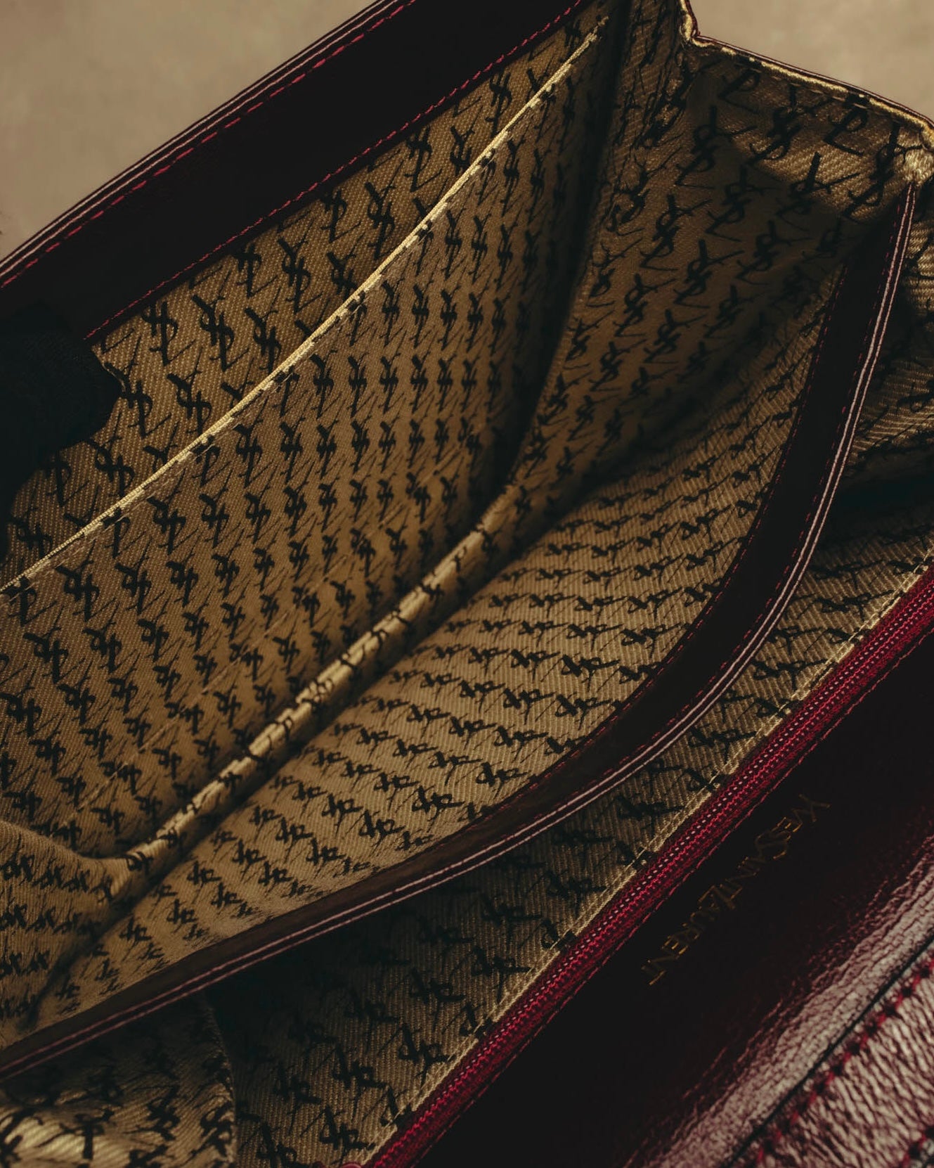 "Yves Saint Laurent" 80's-90's Burgundy embossed leather shoulder bag