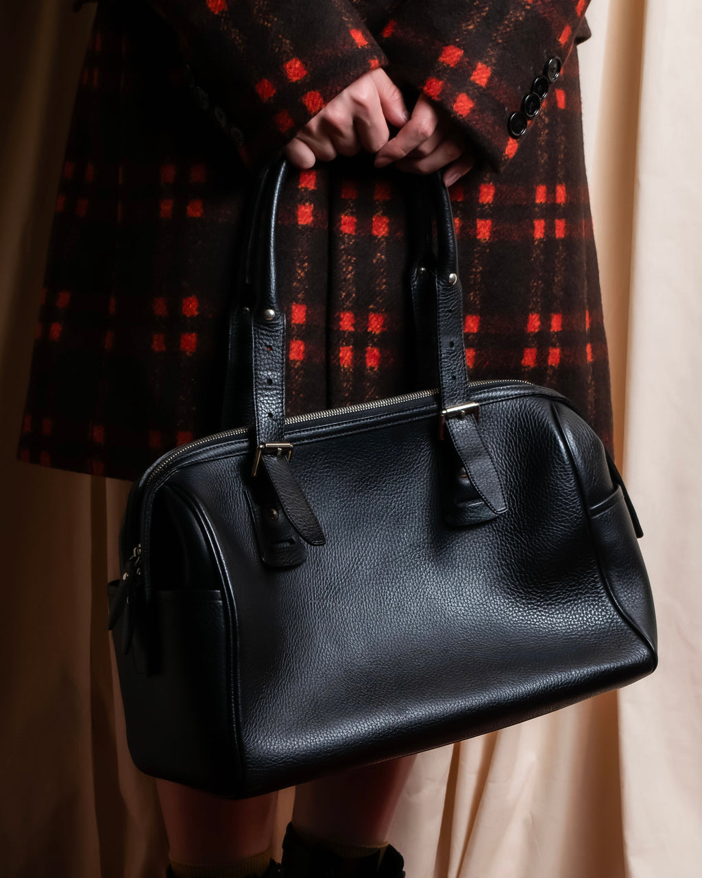 "BURBERRY" Refined design mini Boston leather bag