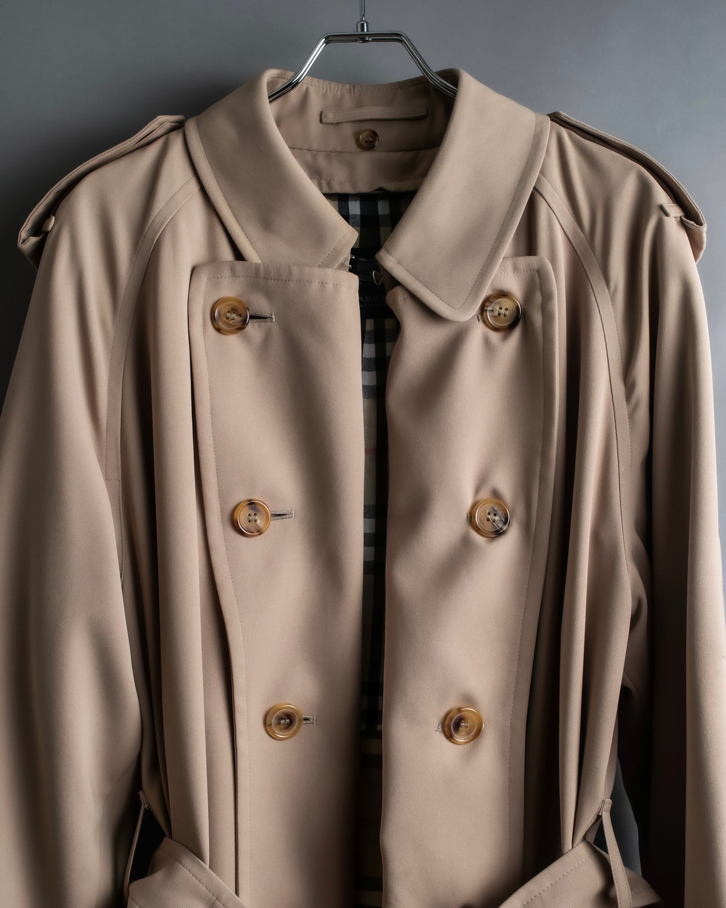 "BURBERRY" Military detail belted maxi length trench coat