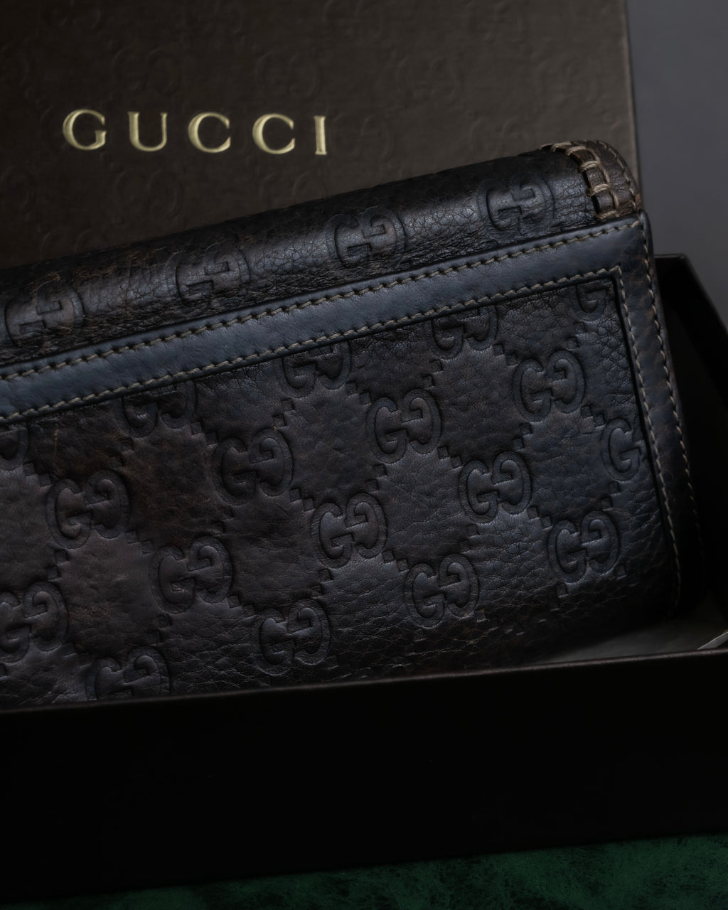 "GUCCI" GG mark embossed leather horsebit long wallet