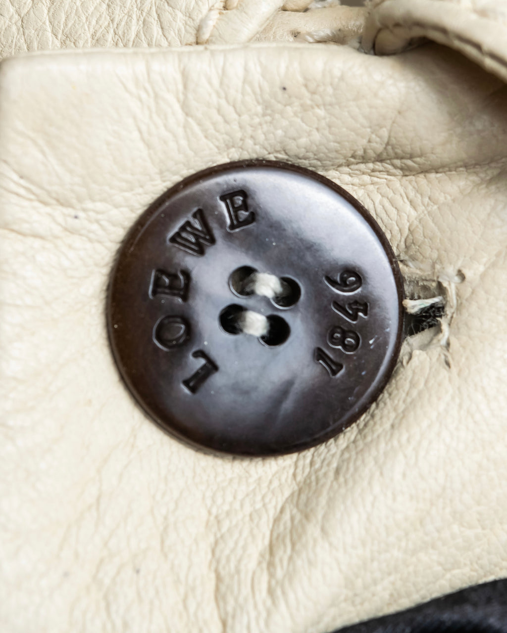 "LOEWE" 100% real leather off white color double zipper mid length coat