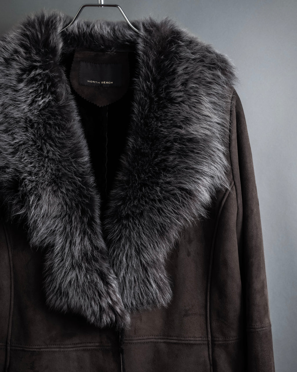 "NORTH BEACH" Smoky lamb fur design suede leather coat