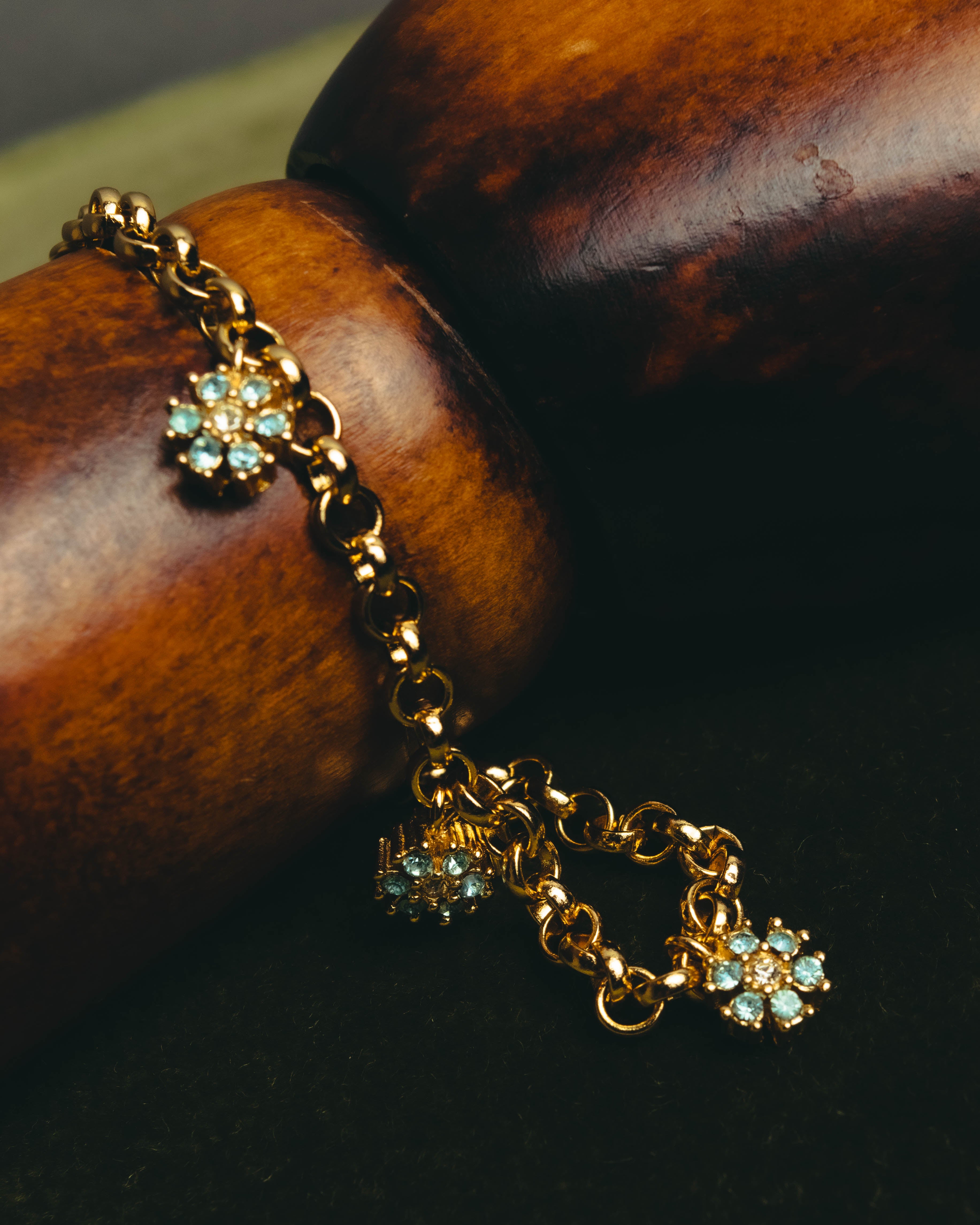 "Christian Dior" 00's-10's Floral rhinestone charm bracelet