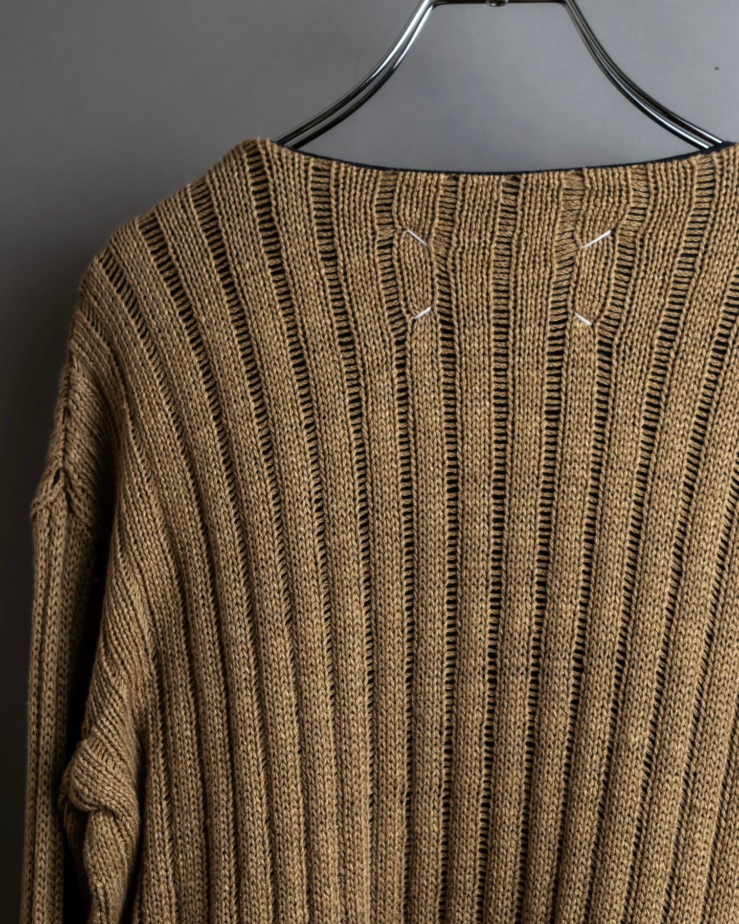 "MAISON MARGIELA" Ribbed drawcord cotton linen knit pullover