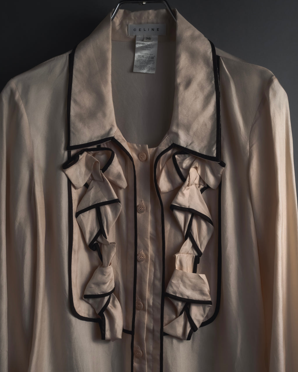 "CELINE" 00’s Piped ruffle silk blouse
