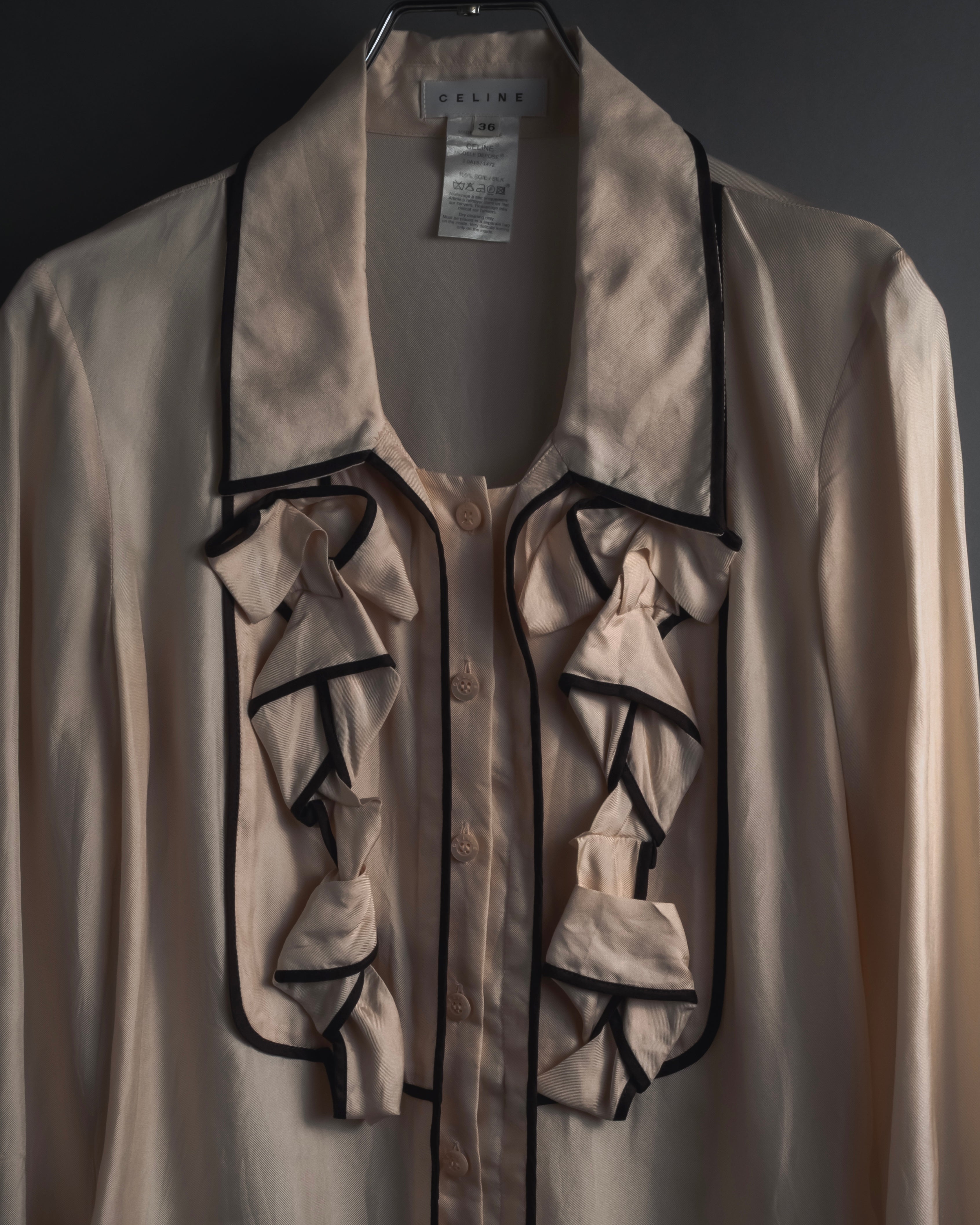 "CELINE" 00’s Piped ruffle silk blouse