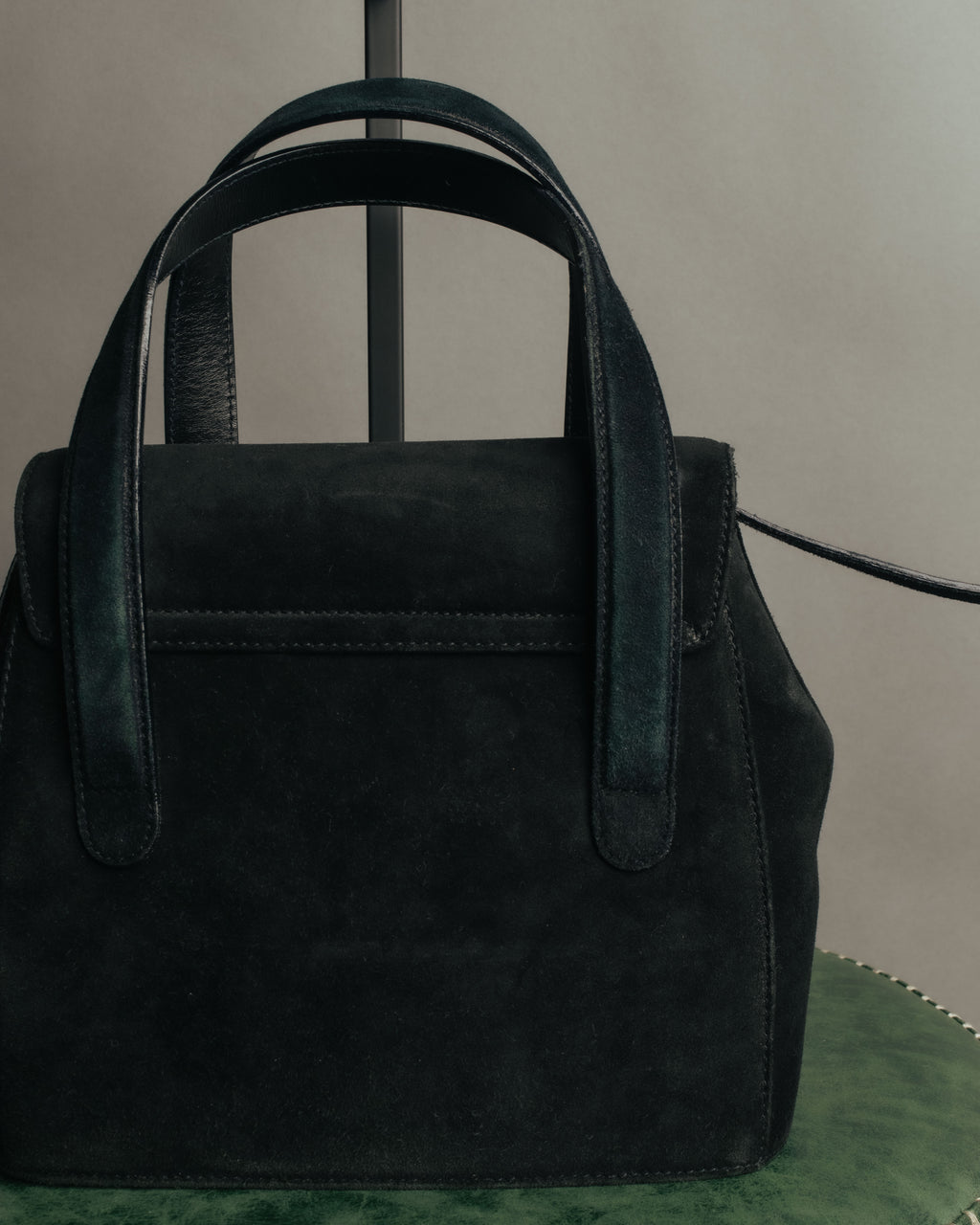 “Salvatore Ferragamo” 1995 Double gancini suede leather handbag