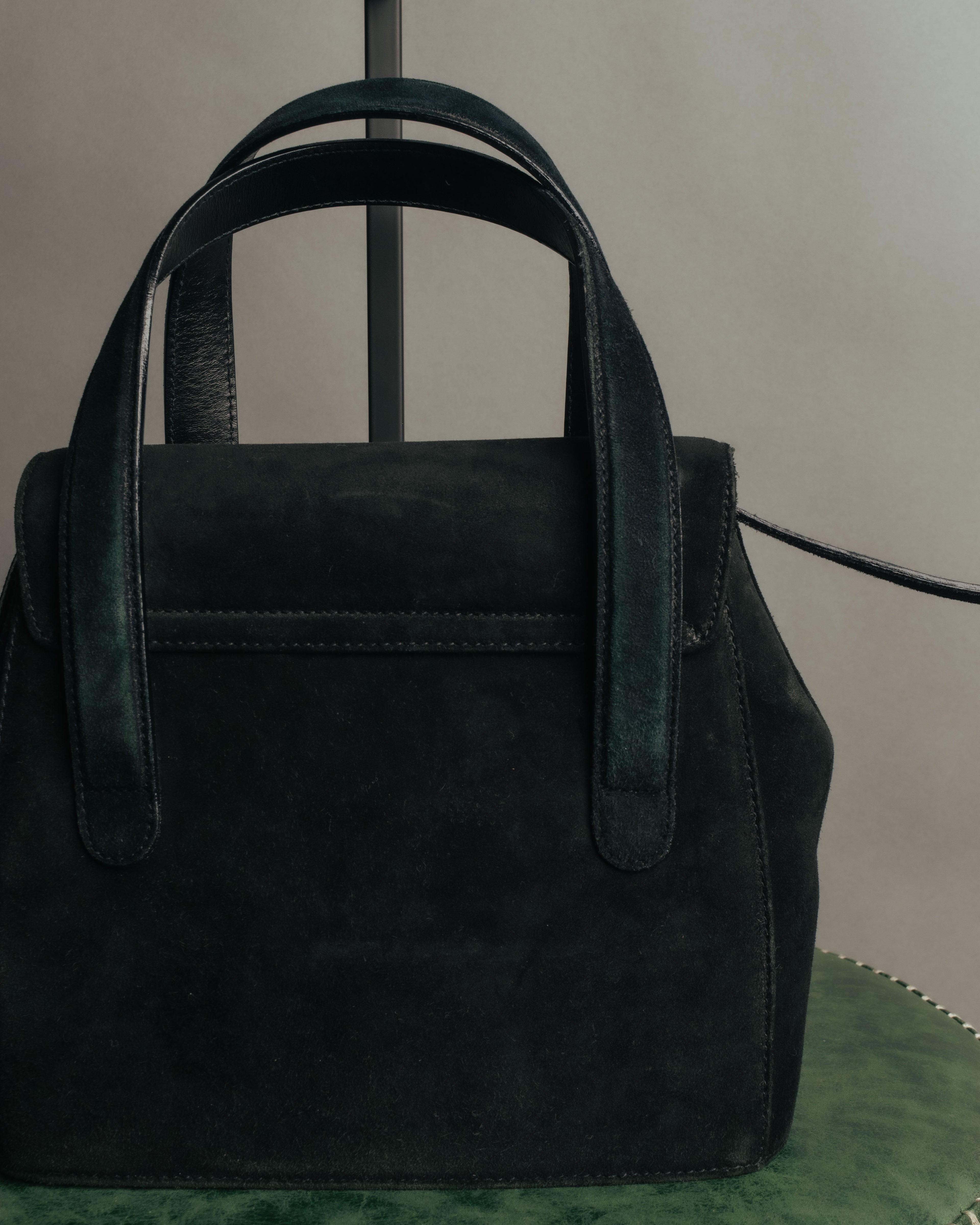 “Salvatore Ferragamo” 1995 Double gancini suede leather handbag