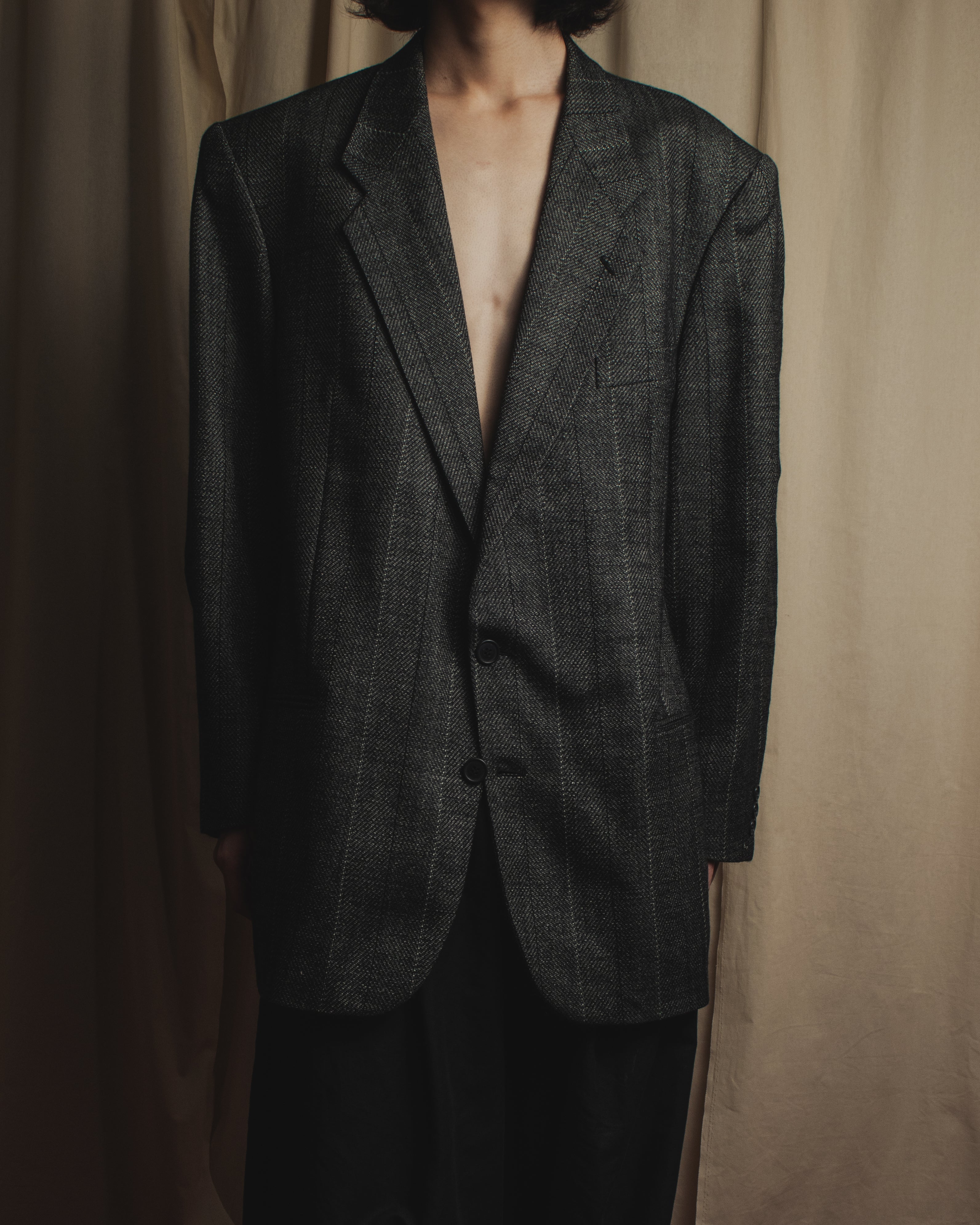 "YVES SAINT LAURENT" 70’s-80’s structured herringbone tweed tailored jacket
