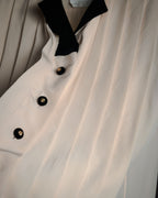 –SPECIAL– “CHANEL” 80’s-90’s pleated silk velvet trim blouse