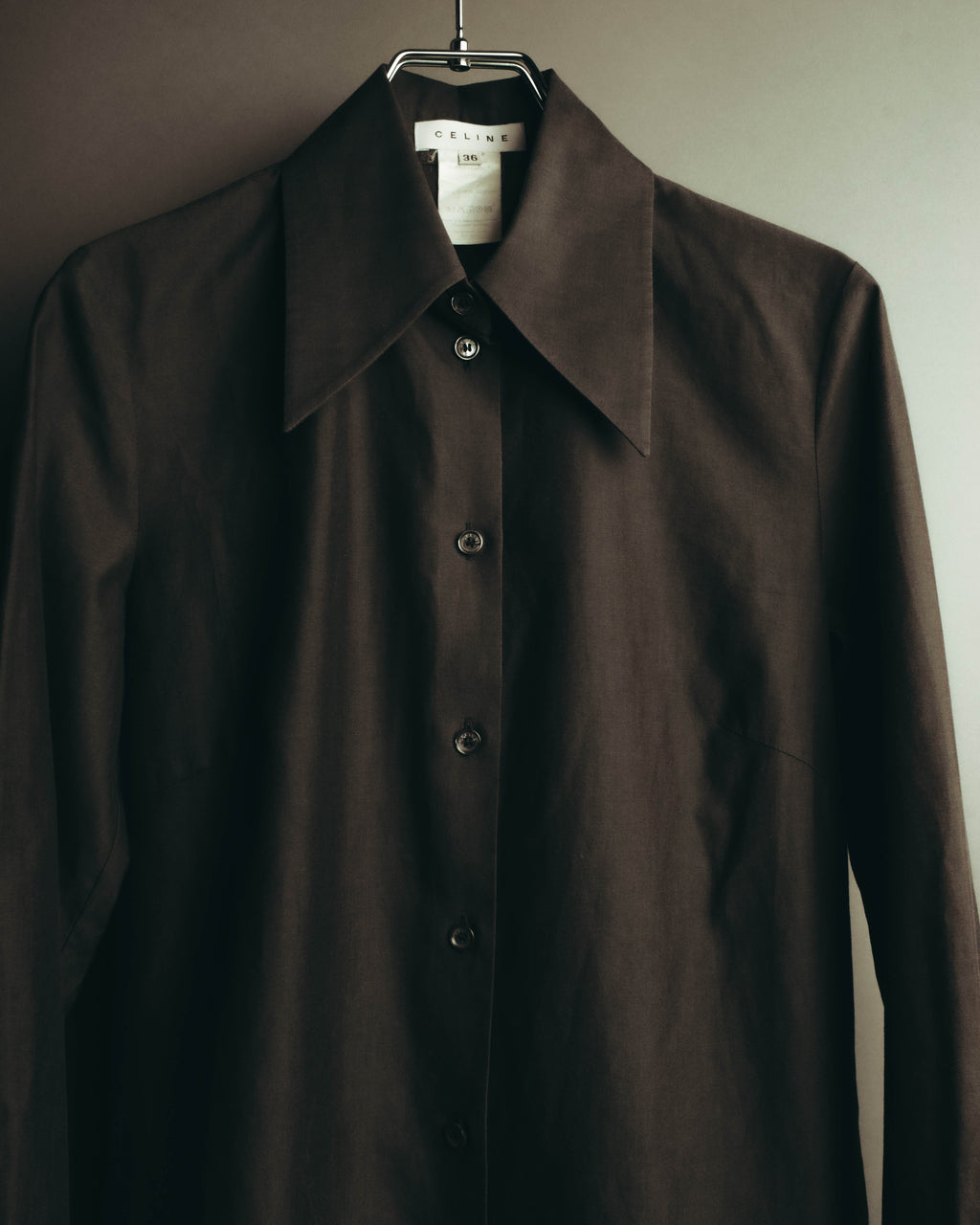 "CELINE" 90's-00's Sharp collared cotton button-up shirt