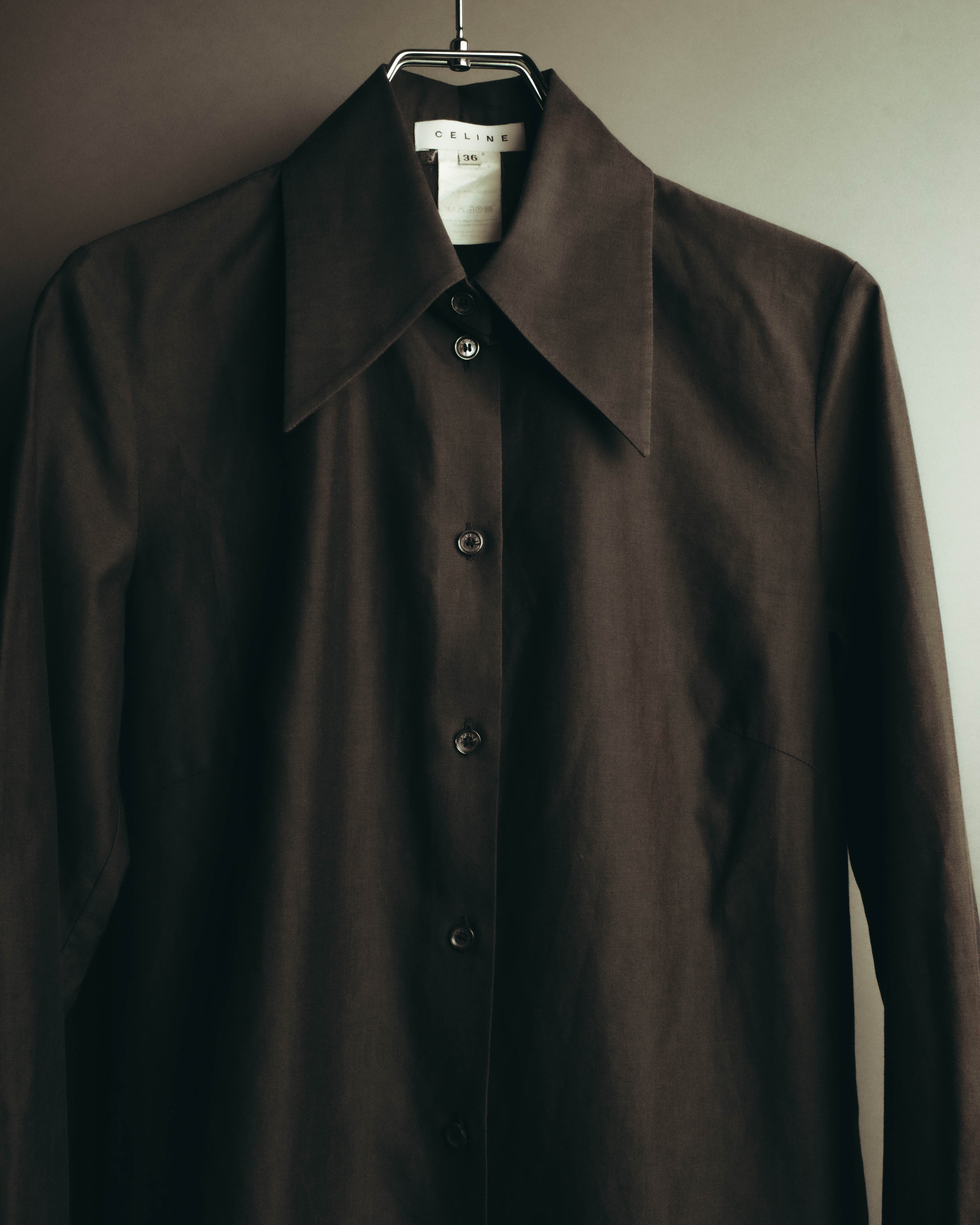 "CELINE" 90's-00's Sharp collared cotton button-up shirt