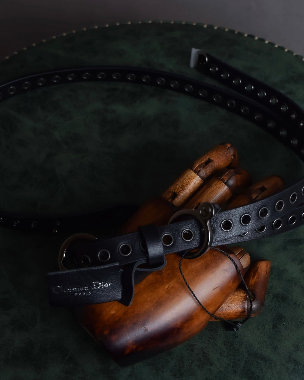 "Christian Dior" Black eyelet leather narrow belt