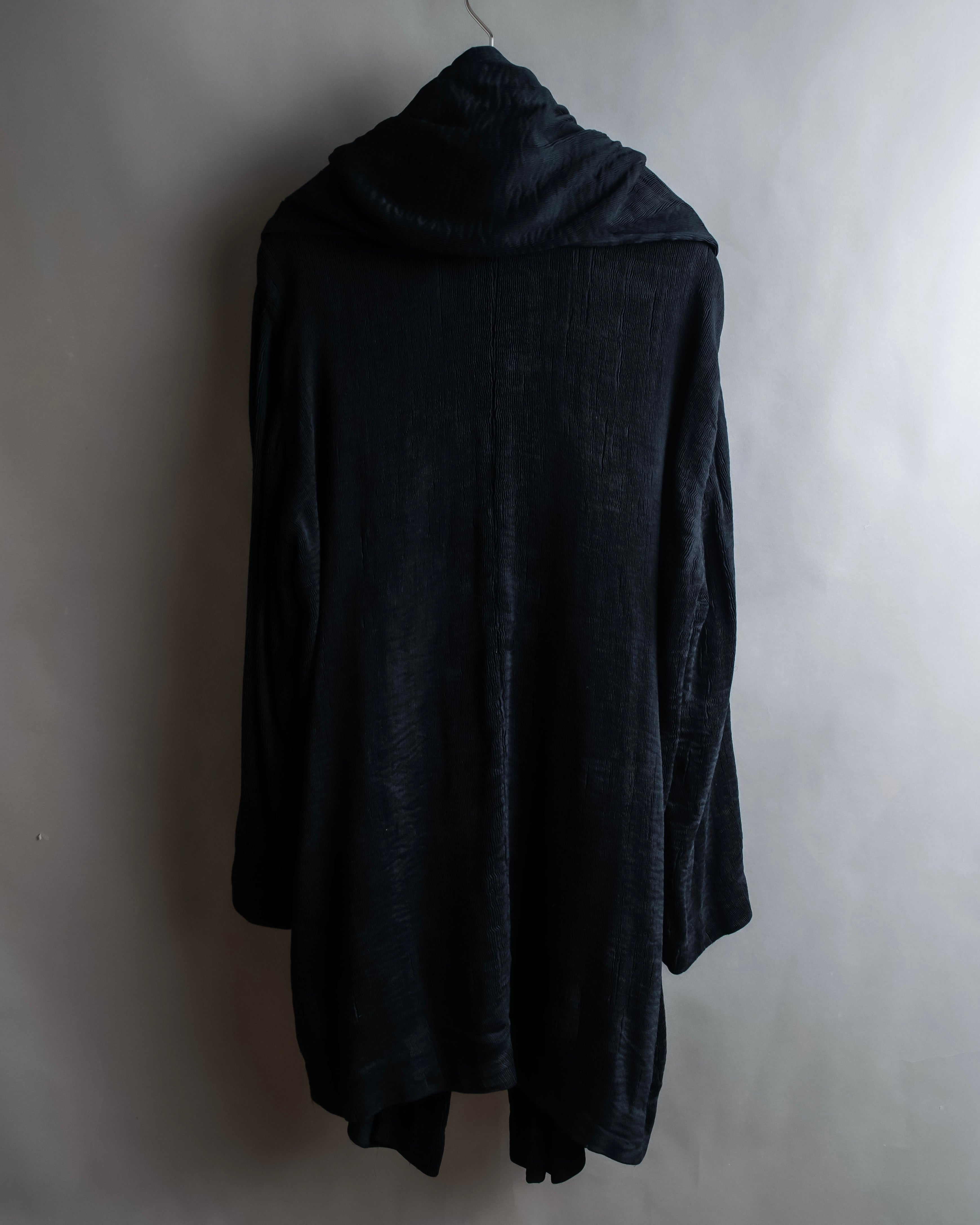 "ISSEY MIYAKE PERMANENT" Large shawl collar silk long cardigan