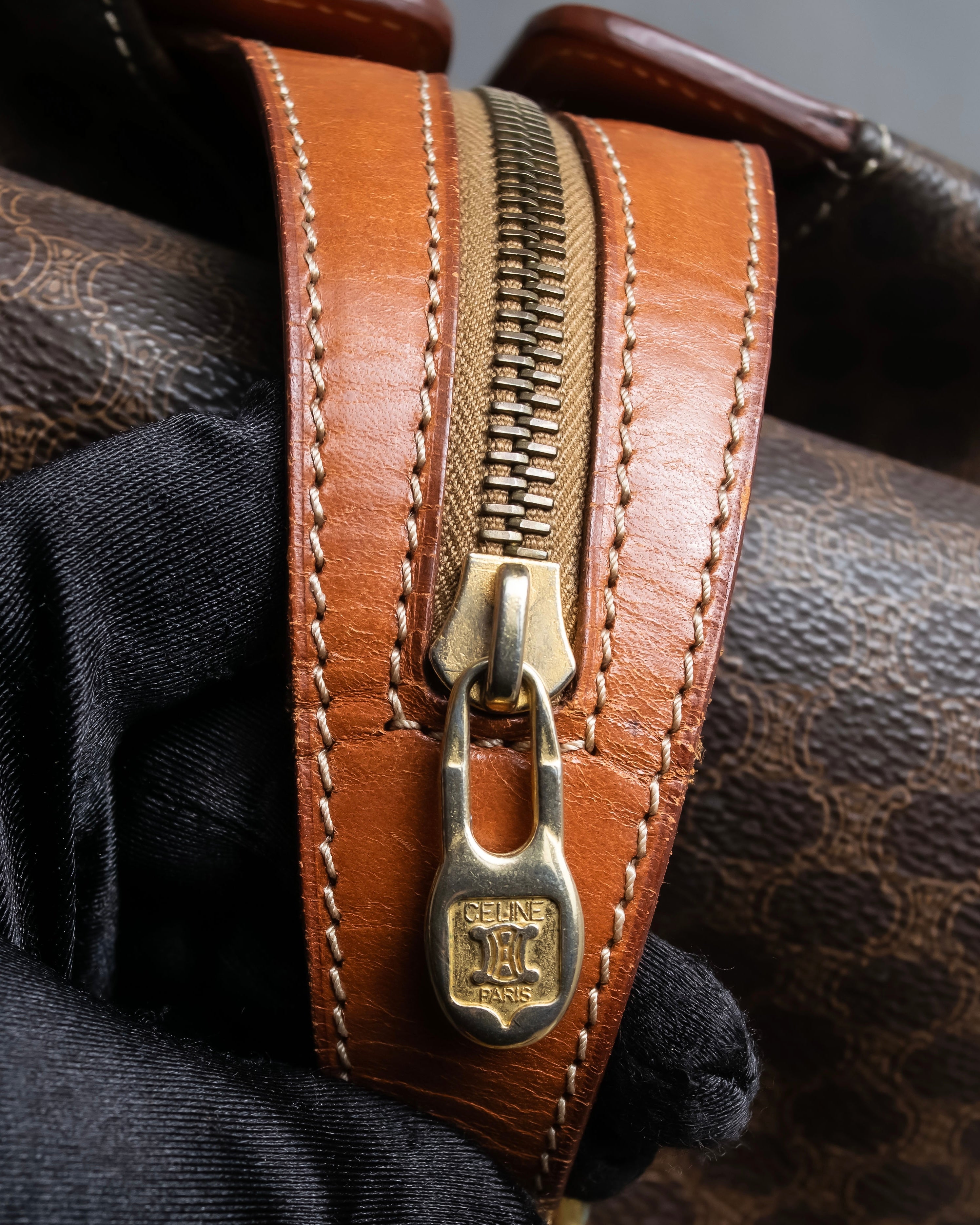 "CELINE" Macadam pattern leather combination boston bag