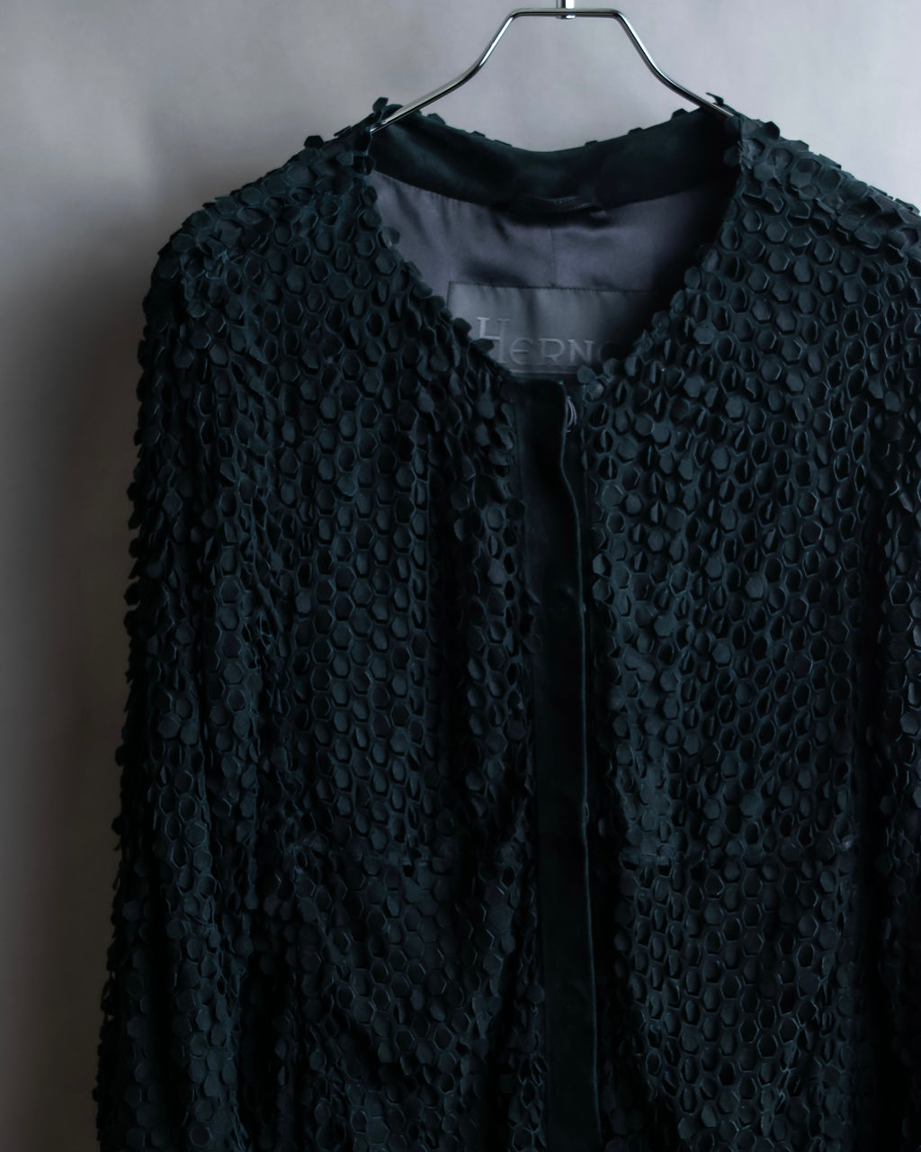 "HERNO" Laser cutwork design structured black dress