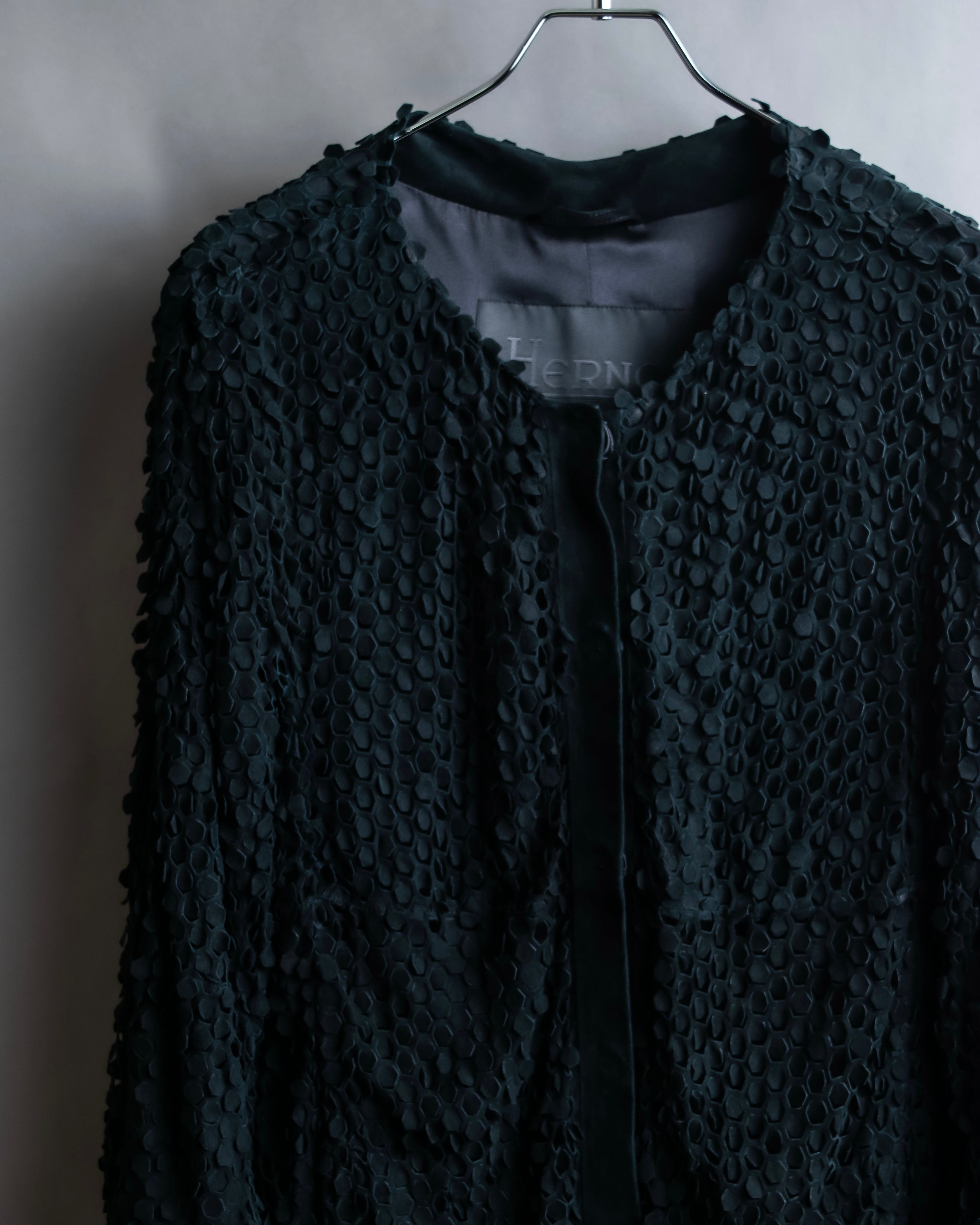 "HERNO" Laser cutwork design structured black dress