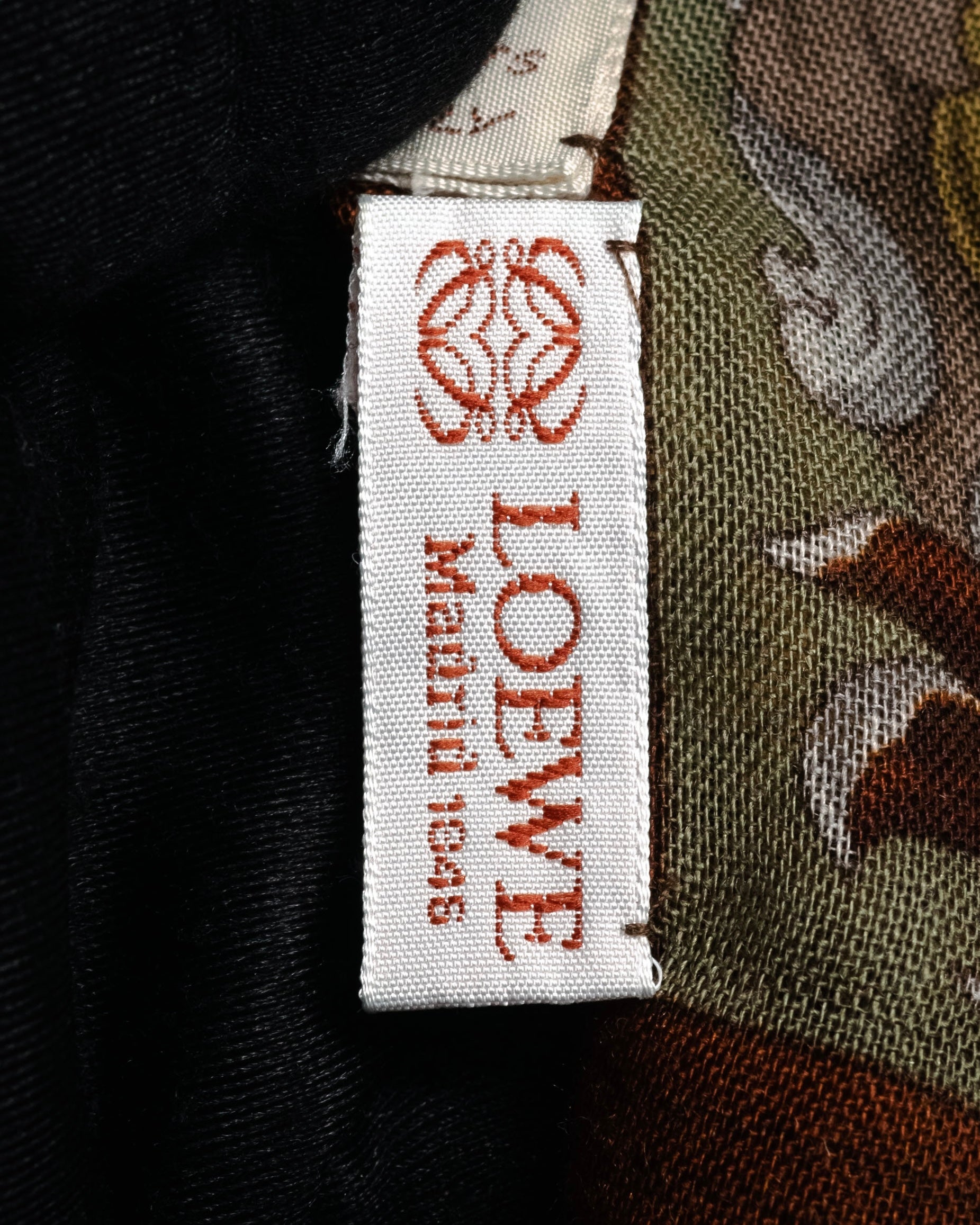 “LOEWE” 90’s–00’s Equestrian motif wool silk fringe scarf