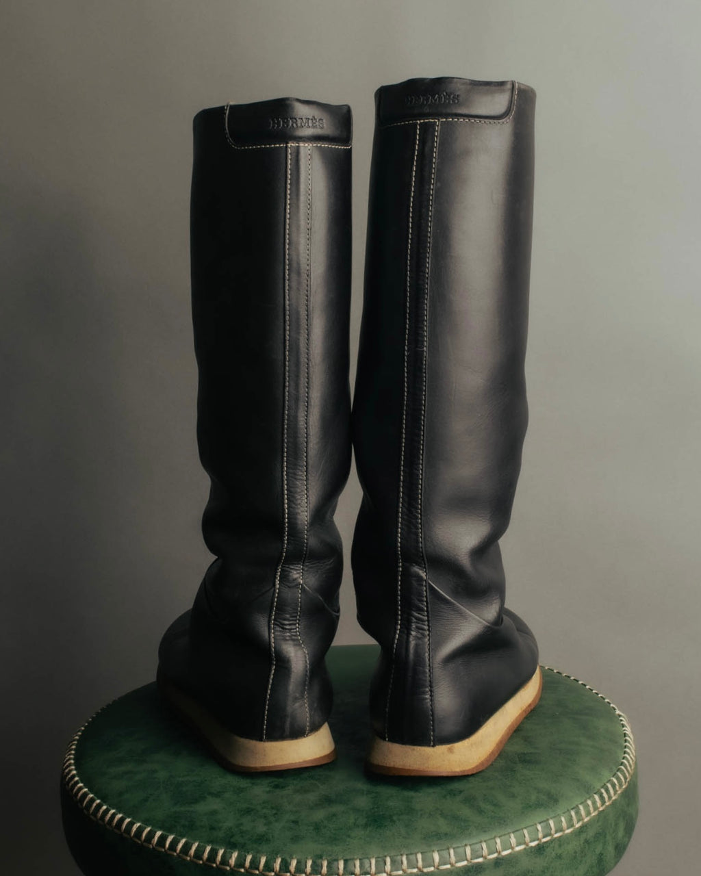"Hermès" 90's-00's Minimal leather knee-high boots